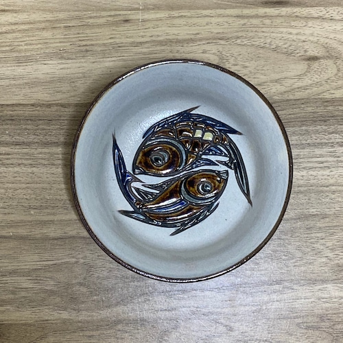 4寸鉢一枚焼き　魚紋×象嵌