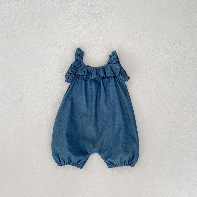 【BABY】フリルデニムサスペンダーロンパース - 12