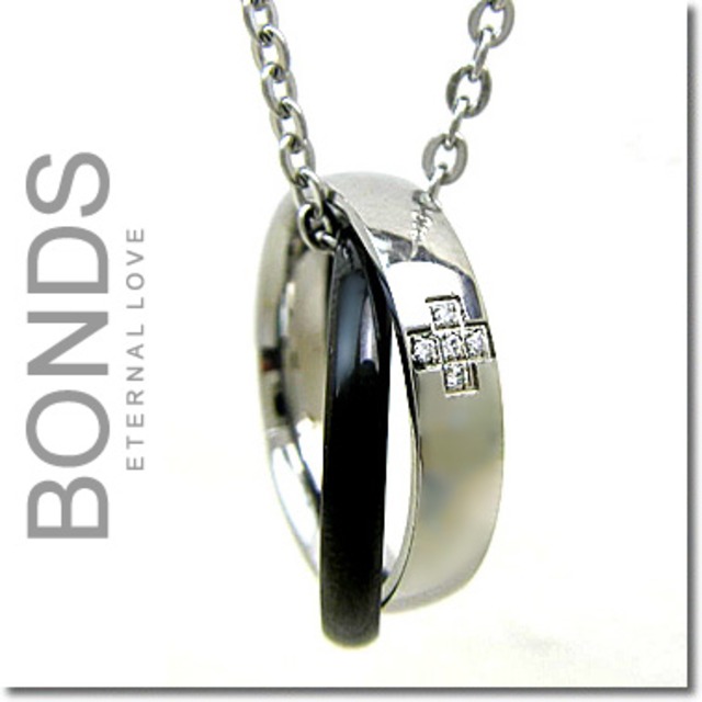 Bonds ボンズ ダブルリングネックレス メンズ Bn 2508bk ブラック シルバー ステンレスネックレス ブルーリボン