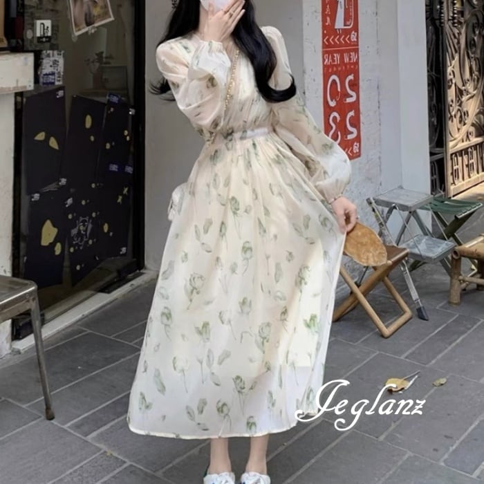 花柄 プリント カシュクール ワンピース ドレス きれいめ 肌透け(M6274)α