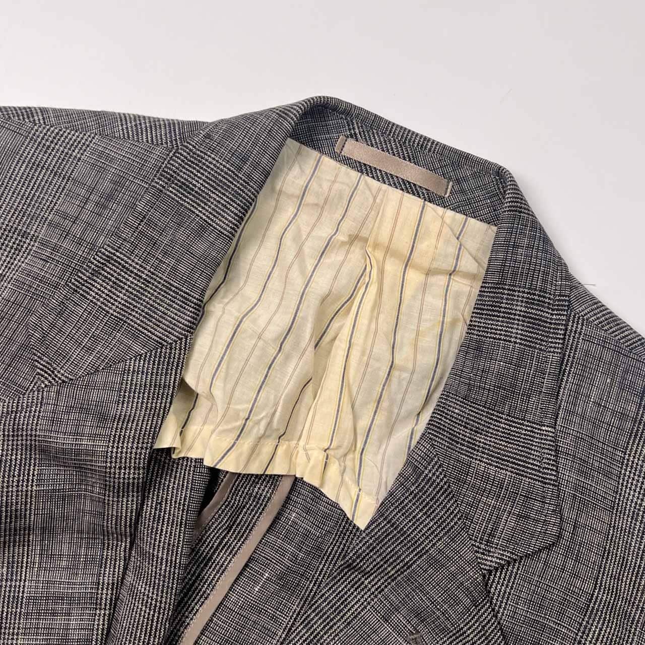 90s リネン100% Burberrys' バーバリー チェック テーラードジャケット L/グレー メンズ 背抜き ビンテージ