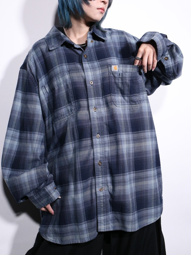 "Carhartt" over silhouette ombre check shirt