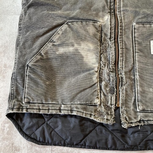 90s Carhartt フェード ブラック キルティングライナー 刺繍 USA製 vest 詳細写真3
