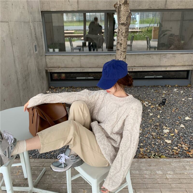 セーター ジャケット スタンダードルーズニットレディーススプリングトップス ロング レトロ 春物 ブラックストロベリース75061206195