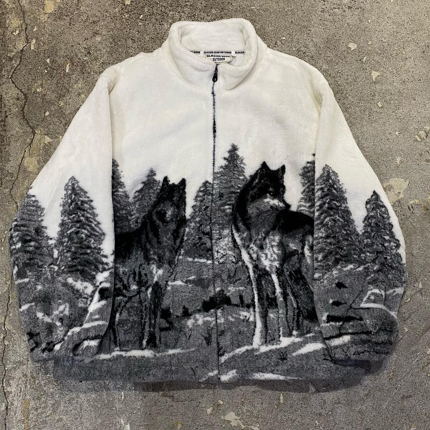 90s GLACIER GEAR animal pattern fleece jacket
