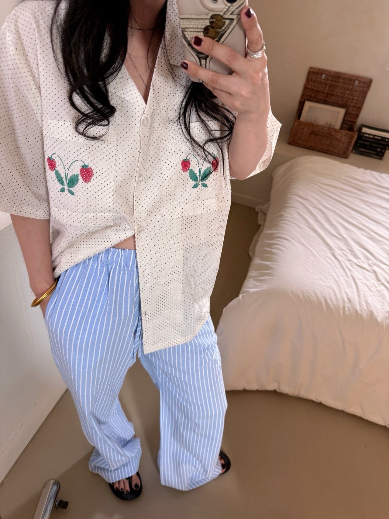 《予約》ojo de papa ¨ adult) strawberry open-collar shirt ... dot ¨ 2nd 26summer