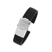 時計バンド 交換ベルト シリコンゴム 腕時計ストラップ 防水16mm 　縦シマ　ブラック