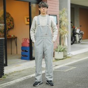 メンズ　デニムオーバーオール　ヒッコリー表