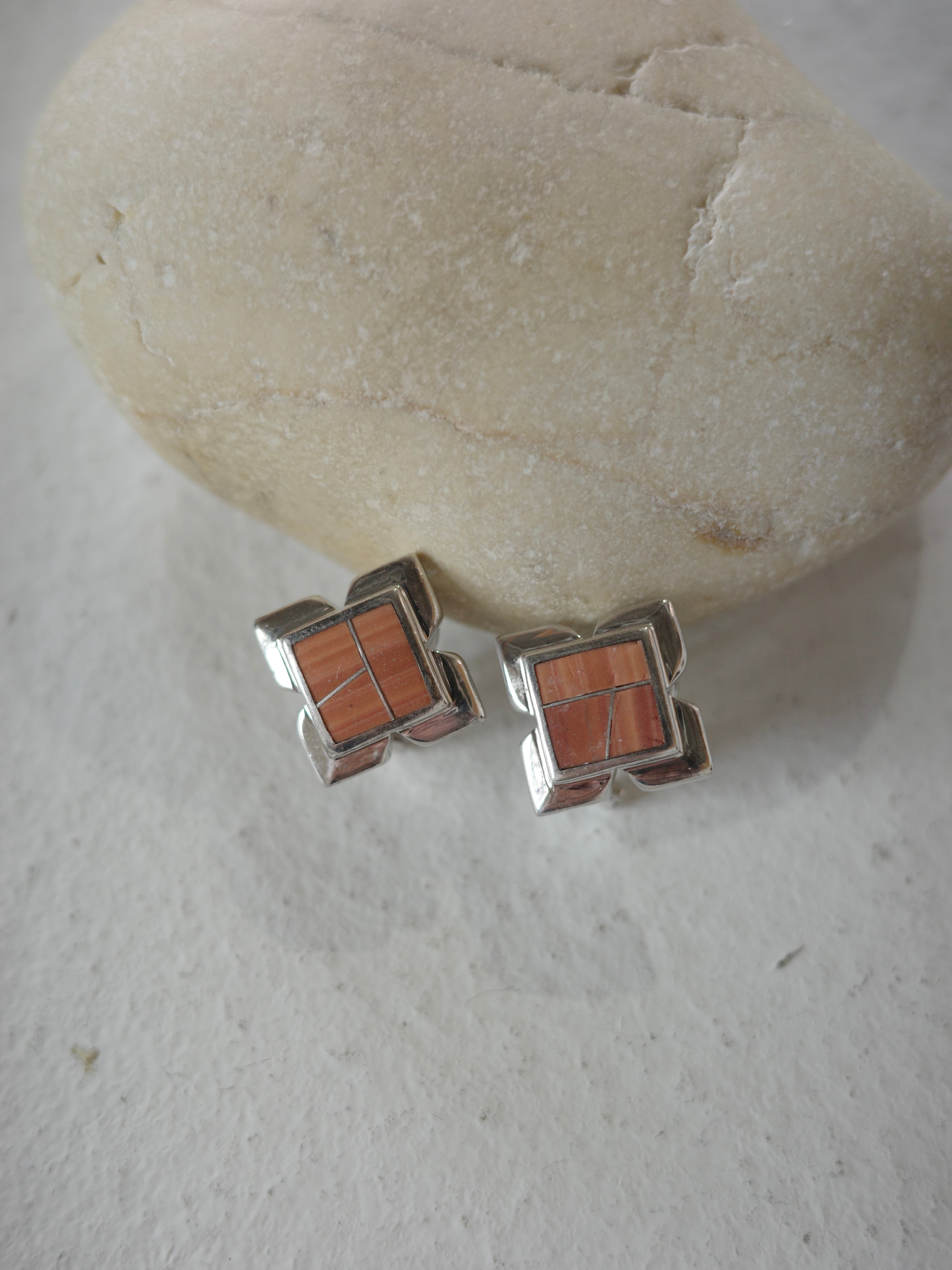 <vintage silver925>pink jasper flower pierce