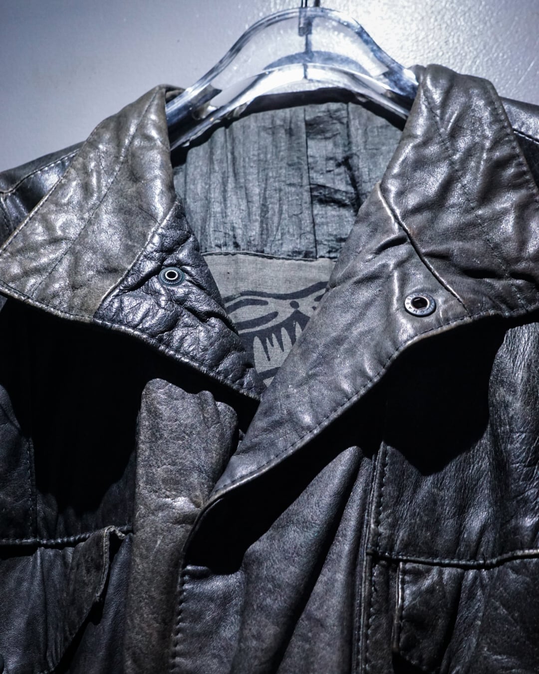 add (C) vintage】Beautiful Aging Vintage Loose Leather Jacket