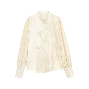 China Disc Button Stand Collar Chiffon Shirt