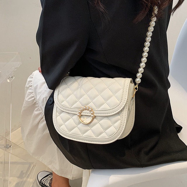 サマーパールチェーン 夏物 真珠 メッセンジャーバッグ サドルバッグ シートバッグ 手作りハンドバック35262112209