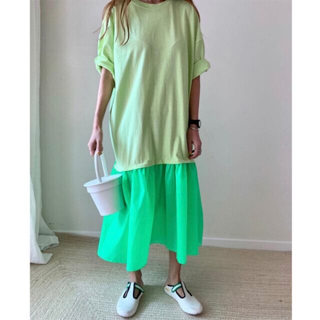 全4色 グレー/ホワイト/ピンク/グリーン レディース Tシャツワンピース