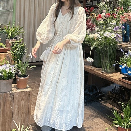 ウエストドロスト小花柄ワンピ ・8498