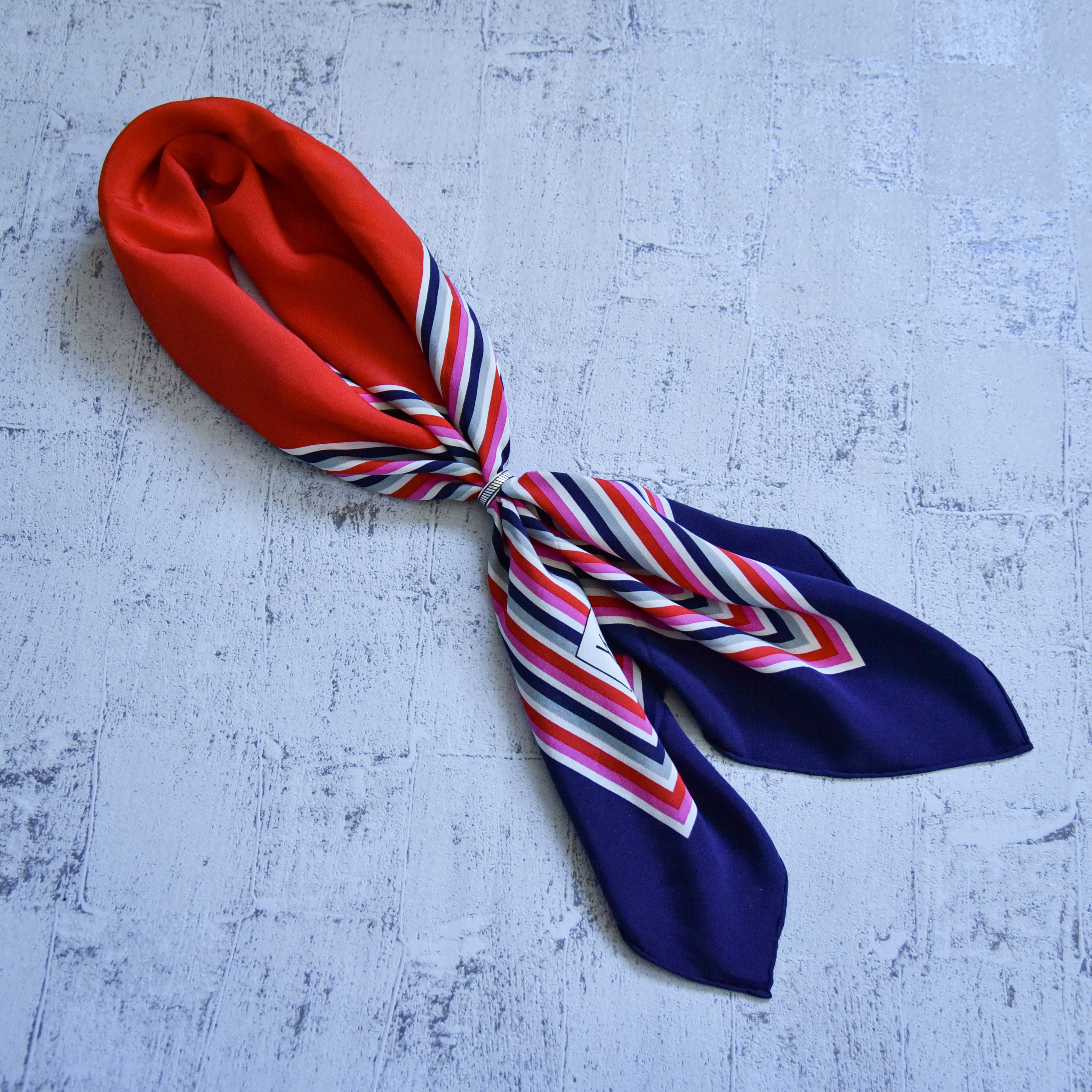 YSL Vintage Silk Scarf (NAVY×RED) イブサンローラン シルク スカーフ