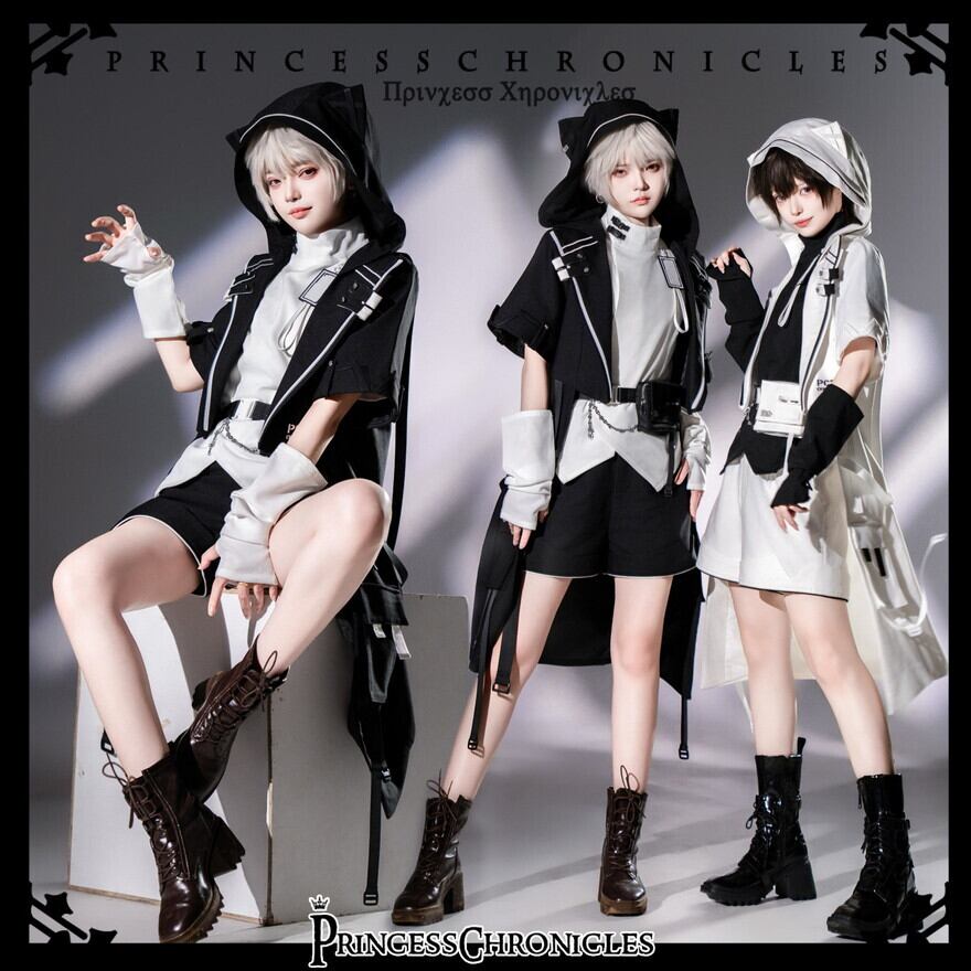 王子系 サイバージャケット 猫耳フード付き 白猫モチーフ ユニセックス対応 princessChronicle 男装コーデ