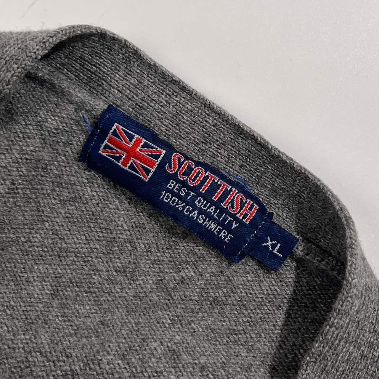 カシミヤ100% SCOTTISH スコッティシュ アーガイル柄 Vネック ニット カーディガン XL/グレー系 メンズ