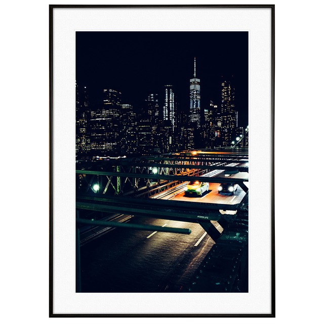 アメリカ写真 ブルックリン・ブリッジ夜景写真 インテリア モノクロアートポスター額装 AS0692