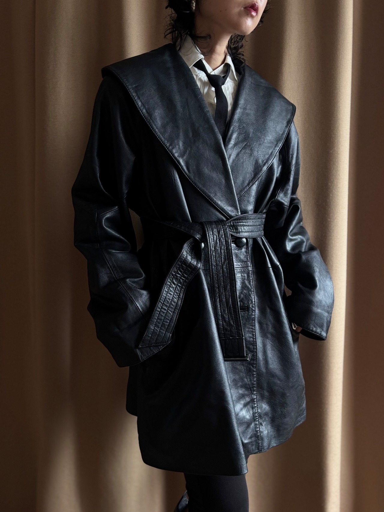 sculptural sheepskin sailor collar jacket-5213-9