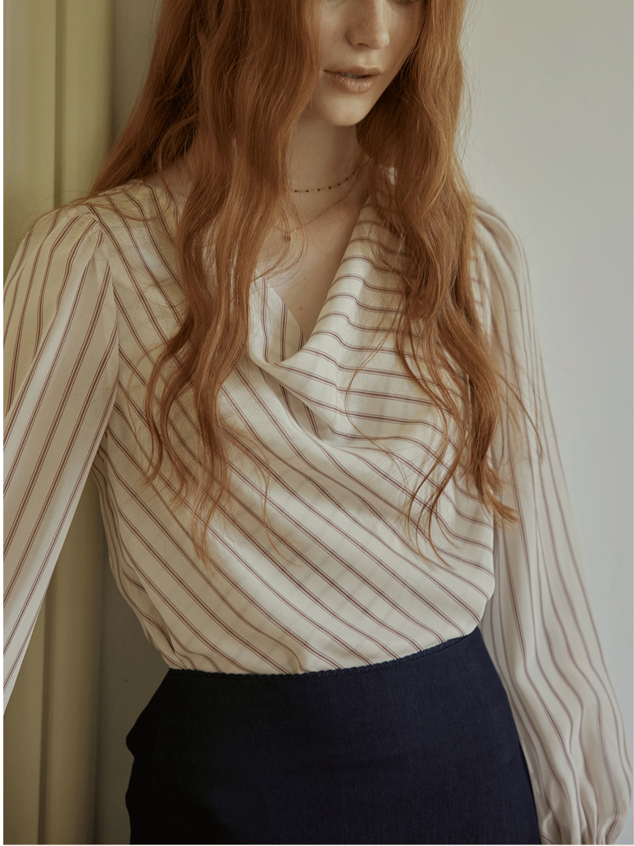 Brume Rayée Draped Blouse F0786