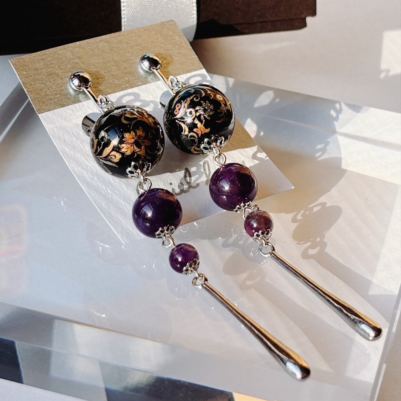 まる・まる・まるのチャイナ風イヤリング アメジスト シルバー