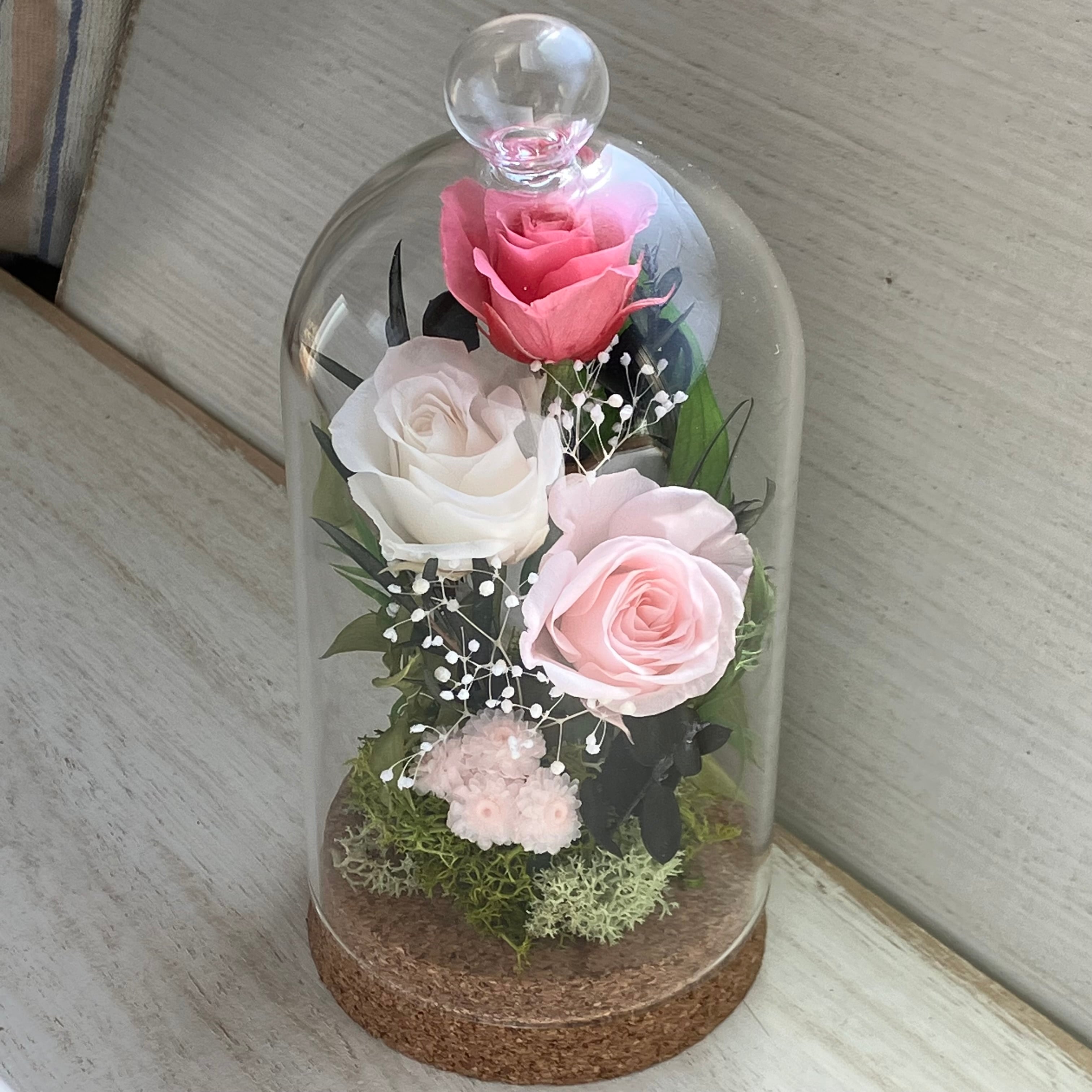 プリザーブドフラワー 仏花 ガラスドームアレンジ○コルクドームM os
