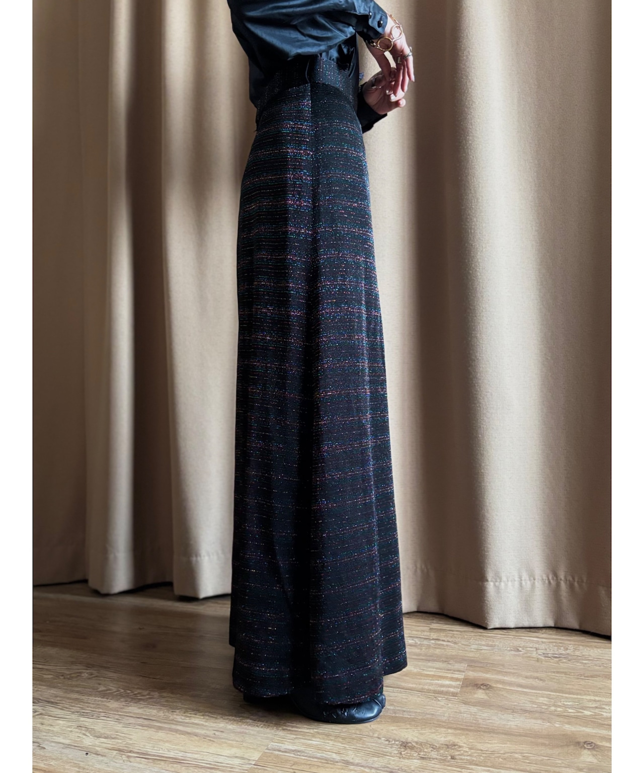 glitter design black maxi skirt-4622-4