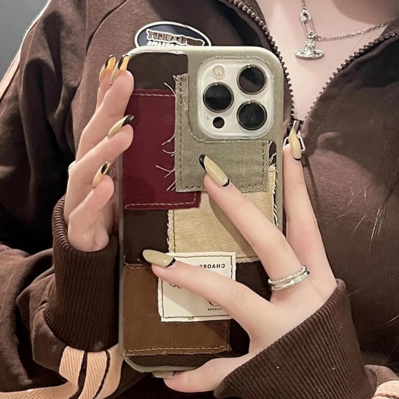 レトロ デニム キャンバス スプライシング かわいい iPhone 11 12 13 14 15 pro max 14plus スマホケース ≪3COLOR≫【0206】