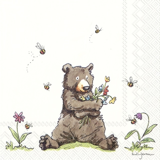 【IHR】バラ売り2枚 ランチサイズ ペーパーナプキン HONEY BEAR ホワイト Anita Jeram