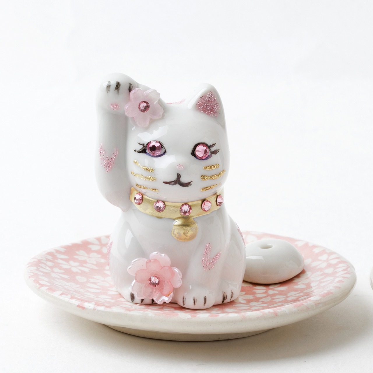 招き猫のお香立て（香皿付き）/ さくら皿　※販売は1点 - 2