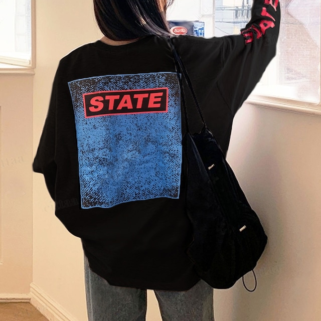 Y-3567　2024春新作♡STATEプリント長袖Tシャツ　ブラック　0126