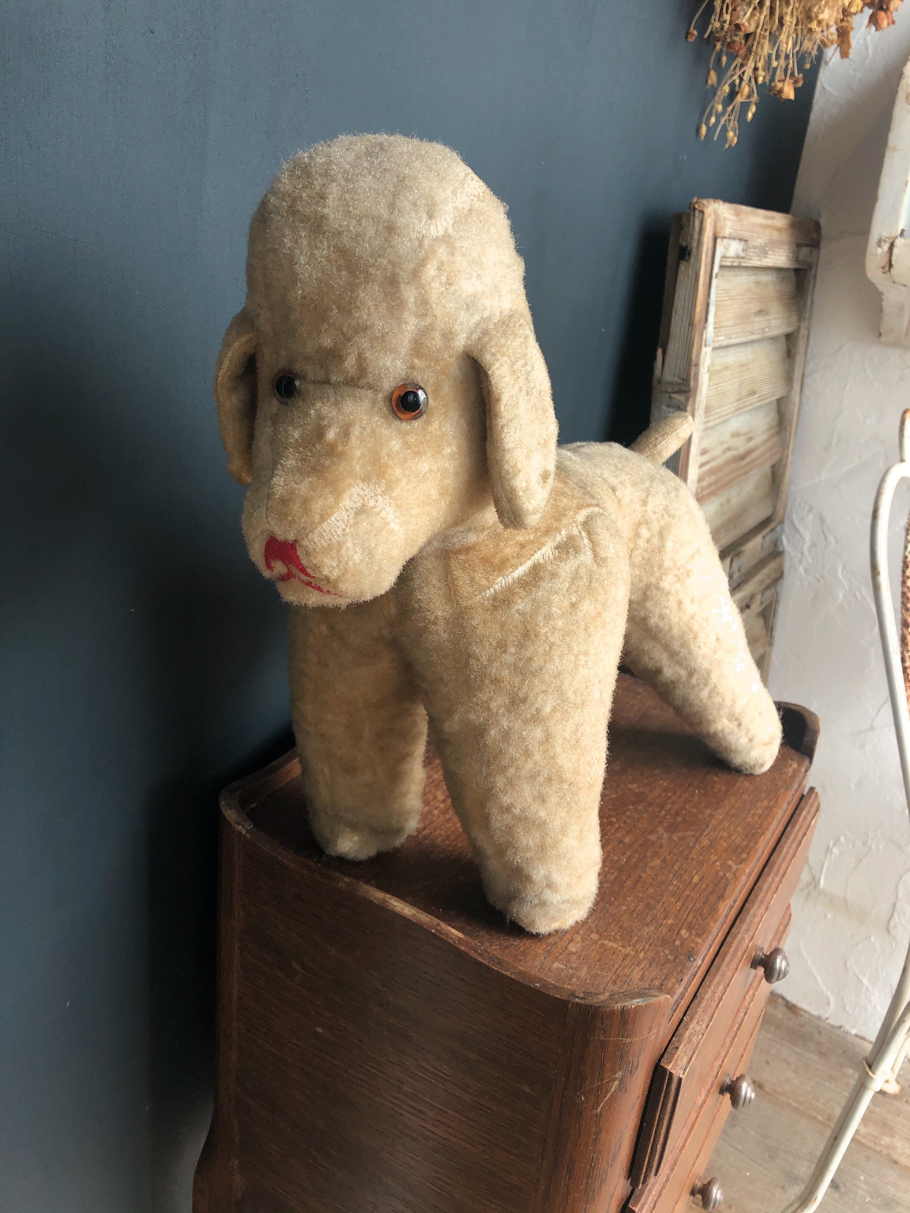 フランスアンティーク 布製 犬のぬいぐるみ ドール フランスアンティーク プードル 犬ぬいぐるみ ブラウン台形フェイス