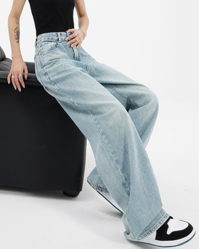 Washed Wide Denim Pants［A0328］