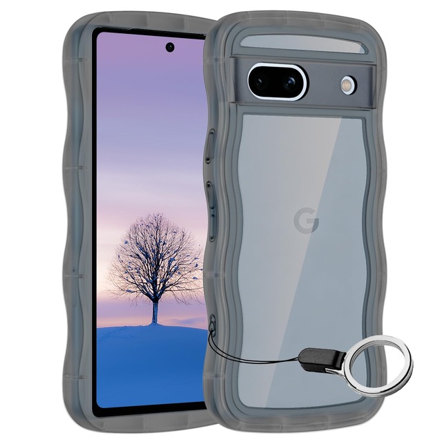 Google Pixel 6A 用 ケース クリアブラック ウェーブ ピクセル 6A TPU波状のバンパー 透明 スマホケース かわいい うねうね グーグル ピクセル6A ウェーブ デザイン 可愛い 韓国 薄型 人気 おしゃれ 耐衝撃 黄ばみなし グーグルピクセル6A ストラップホール付き(ブラック)