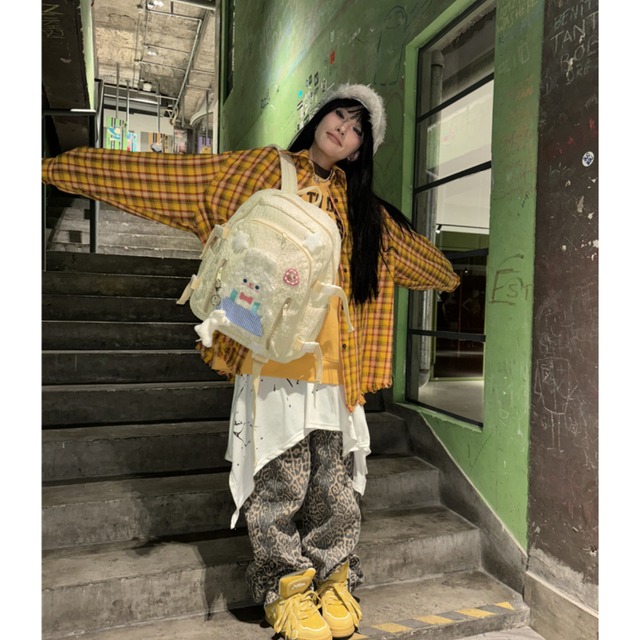 Hottie暖かい黄色の星＆熊バックパック