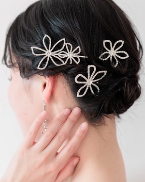 フラワーラインストーンヘアピン3本セットシルバー 【AH2511-02S】