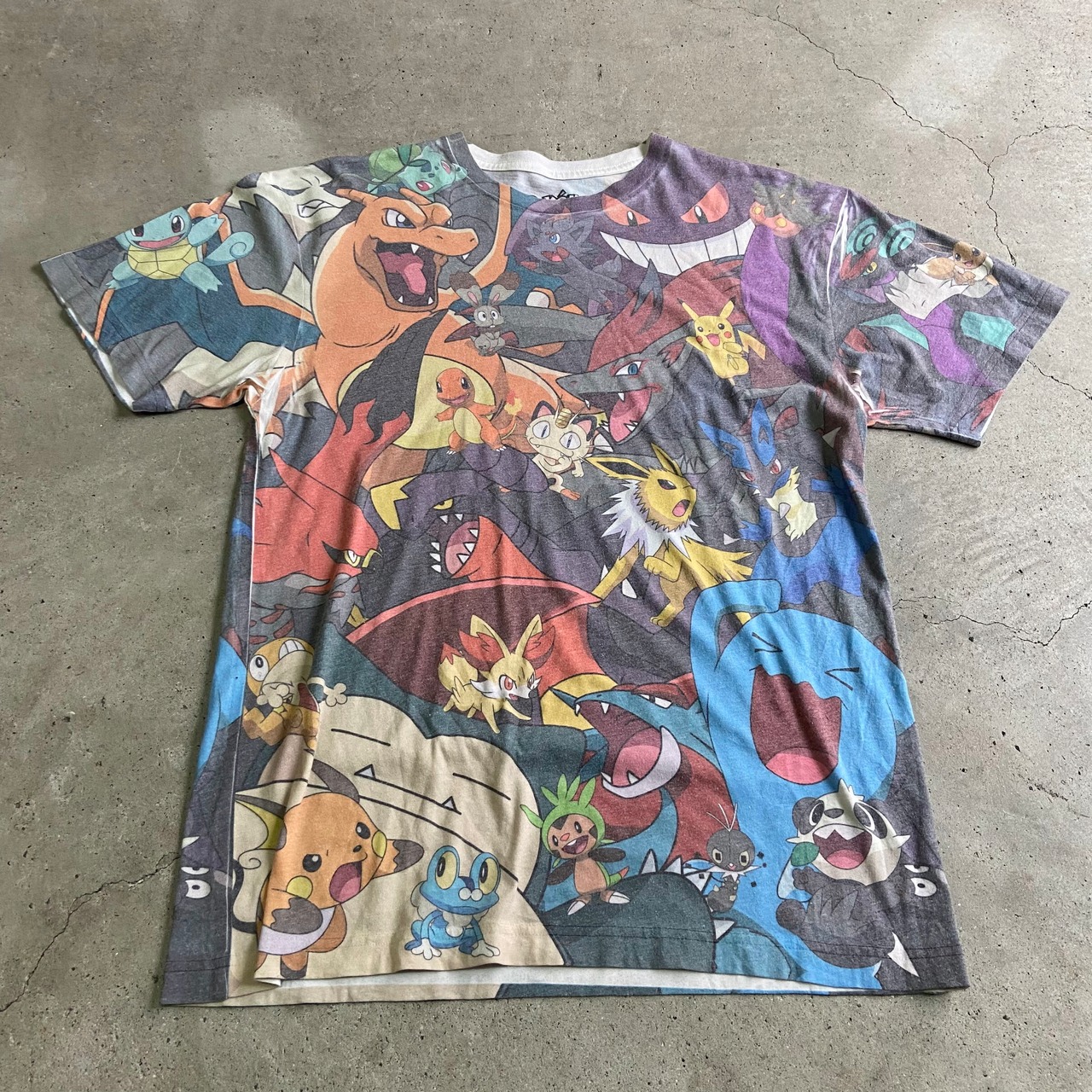 ポケモン キャラクター 総柄 オーバープリントTシャツ メンズL 古着 