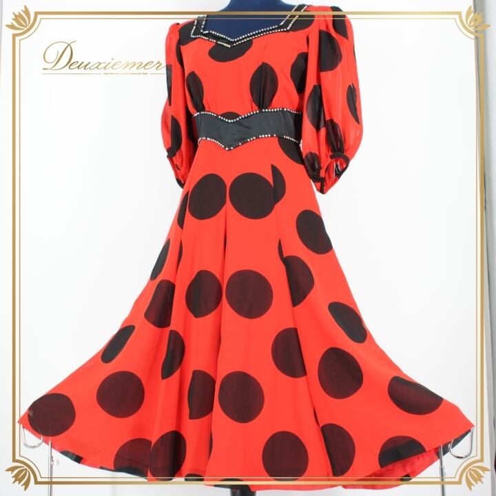 社交ダンス 黒赤スタンダードドレス④ GRANT Mサイズ 社交ダンス