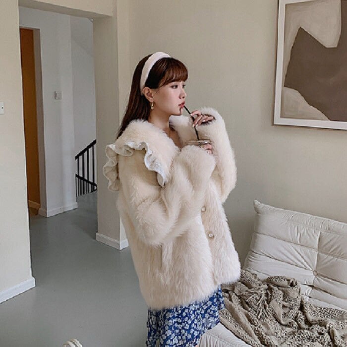 HUG O WAR ベージュ ファーコート ハグオワー エコファーノーカラー