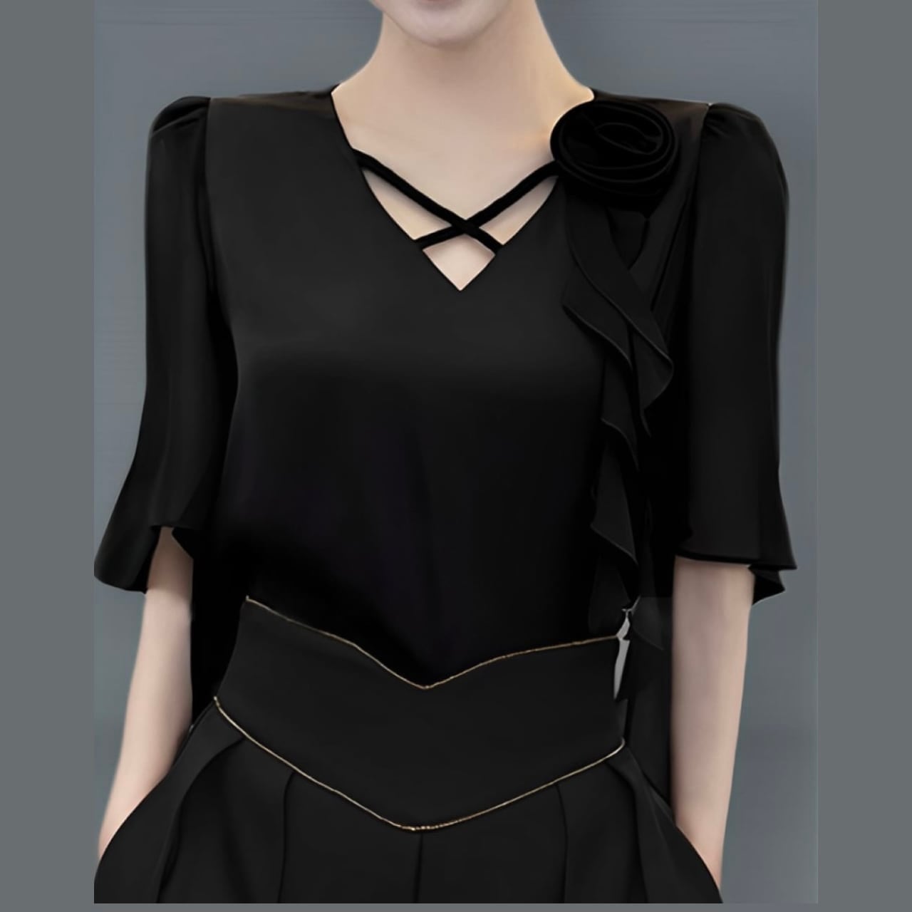 右肩ローズ五部袖プルオーバーH 1334