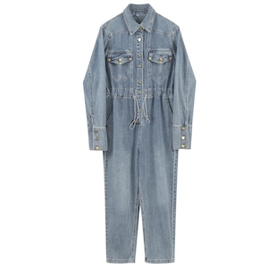 LONG SLEEVES DENIM JUMP SUIT 2colors M-3179