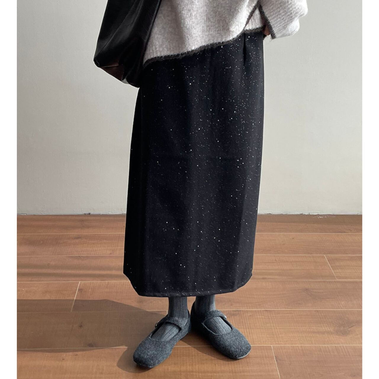 ラメグリッターナロースカート　a0560
