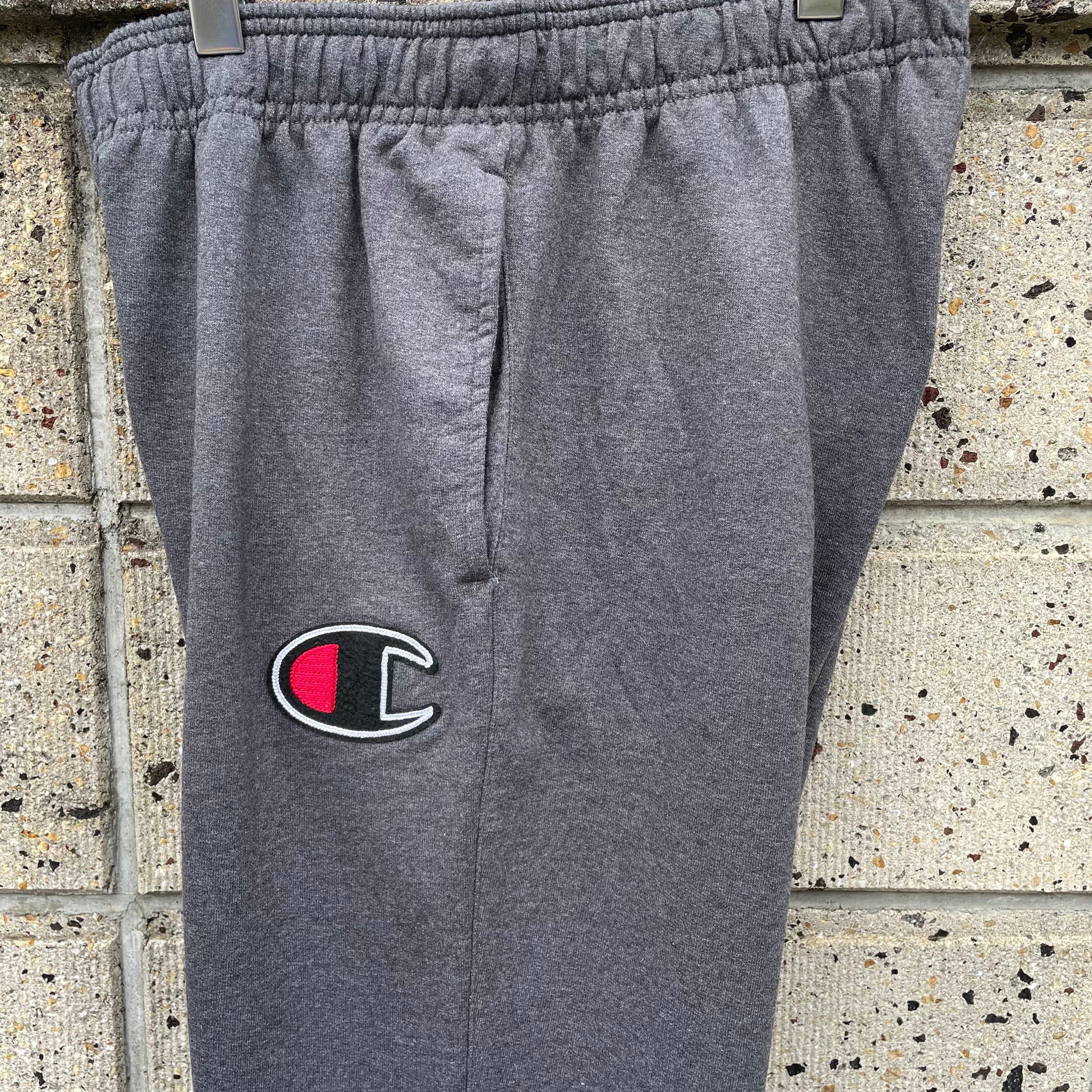【XLサイズ】Champion デカロゴ スウェット パンツ 杢濃灰