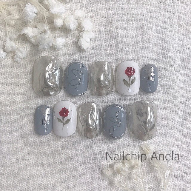 くすみブルーニュアンスネイルチップ Nailchipanela