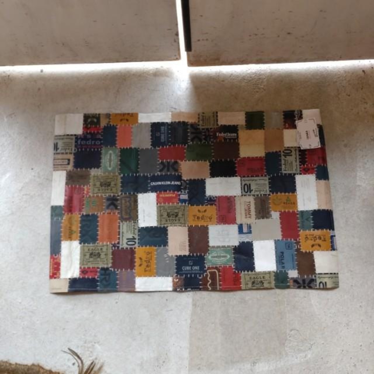 TOPANGA Homefurnishing　デニムレザーパッチラグマット　ベージュカラー　50×80cm　玄関マット　ラグマット　本革　牛革