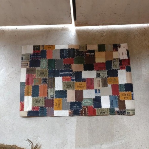 TOPANGA Homefurnishing　デニムレザーパッチラグマット　ベージュカラー　50×80cm　玄関マット　ラグマット　本革　牛革