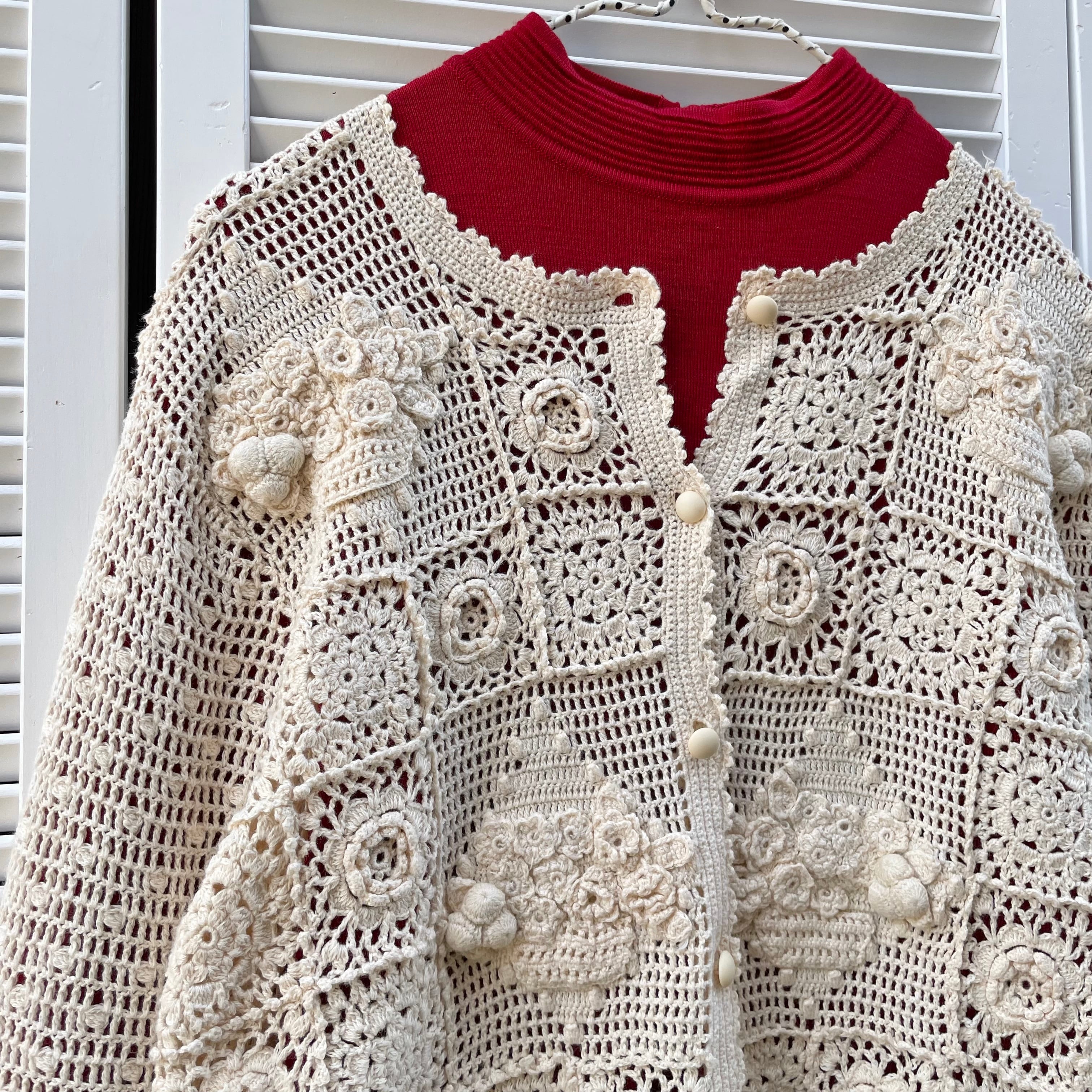 flower basket motif crochet cardigan 〈レトロ古着 花かご flower basket motif crochet cardigan 〈レトロ古着 花かご