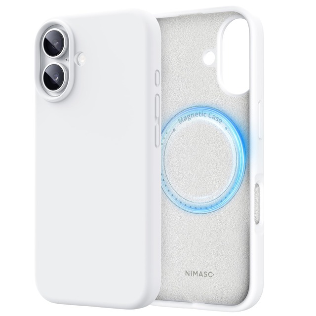 NIMASO iPhone16用 ケース MagSafe対応 シリコン 耐衝撃 全面保護 指紋防止 アイフォン16対応(6.1インチ)ホワイト