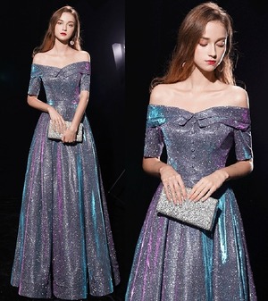 ★送料無料★9号（M)☆ラメ混ロングドレス(OPN3580)