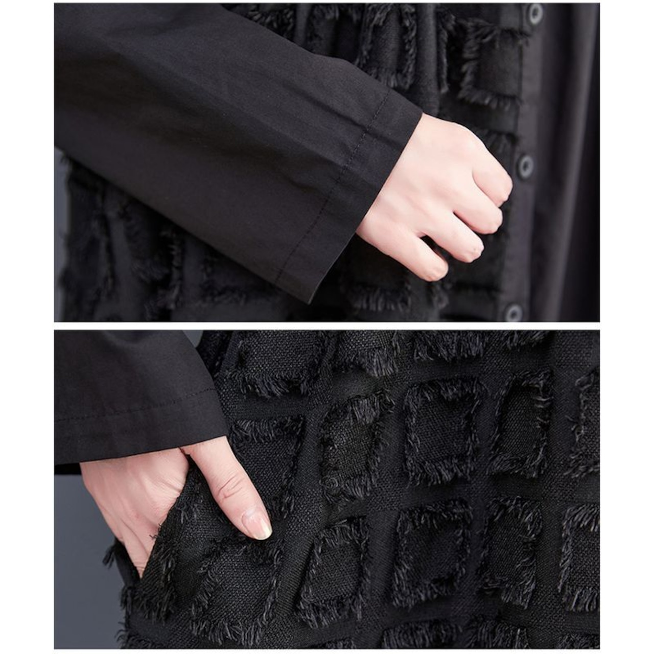 異素材切替 立体テクスチャ ワンピース 00332